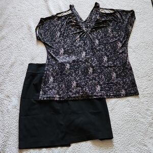 Affinity Travel Knits Whimsigoth Top & Lane Bryant Black Mini Skirt BUNDLE Sz 18